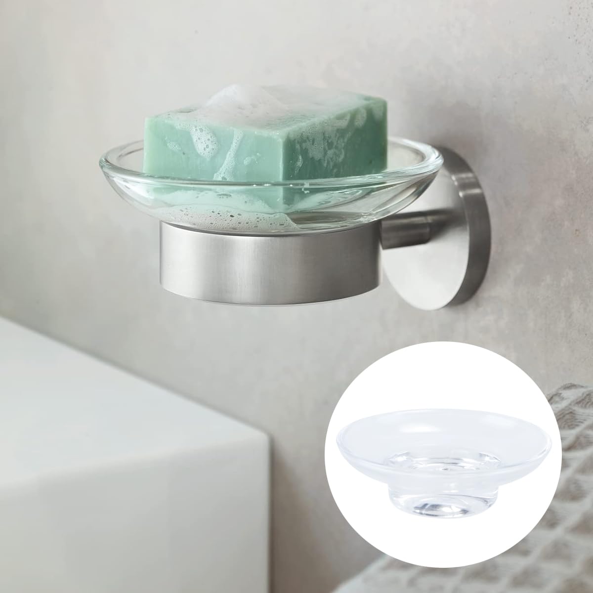 Orivin Glass Soap Dish Replacement Soap Dish Thick Clear Glass Universal Fit for Bathroom, Shower and Sink