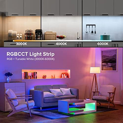 BTF-LIGHTING 5in1 RGBCCT 5050 5M 96LEDs/m 480LEDs RGB+Cold White+Warm White LED Strip DC24V Ip65 Waterproof White PCB 5 Colour in 1 LED for Room Home Decoration(Strip Only)