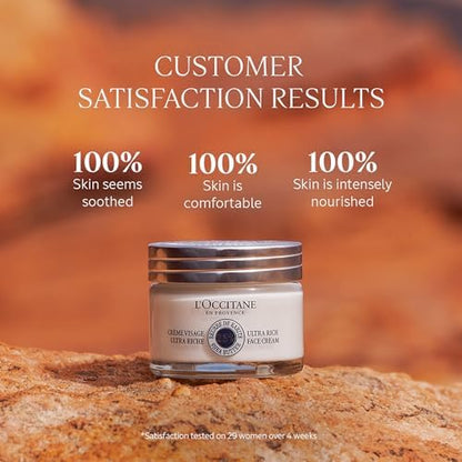 L'OCCITANE Shea Ultra Rich Comforting Face Cream 50ml, Enriched with 25% Shea Butter, Vegan & 97% Readily Biodegradable, Clean & Premium Beauty Skincare for All Skin Types, 72 Hour Moisturisation