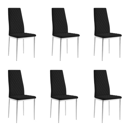 Home Detail Sierra Set of 6 Dining Chairs, Black Faux Leather, Silver Legs