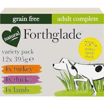 Forthglade Wet Dog Food Variety Pack (12 x 395g Trays) - Grain Free & Hypoallergenic Dog Food, Adult 1 Year+, Turkey, Lamb & Duck with Vegetables, Complete Stomach Sensitive Meals, Natural Ingredients