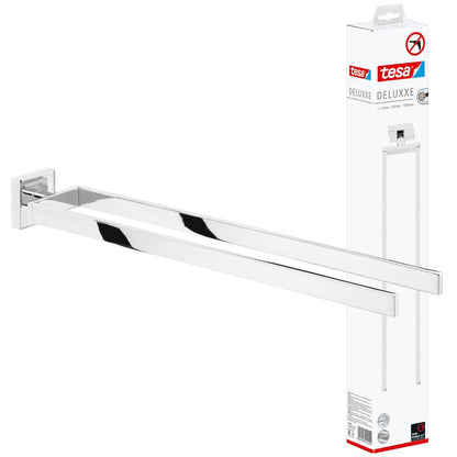 tesa DELUXXE Double Towel Holder - Wall-Mounted, Stainless-Steel Towel Holder with Two Swivel Arms - waterproof, incl. Power.Kit Adhesive Solution