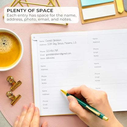 Clever Fox Address Book with alphabetic tabs - PU Leather Telephone and Address Book for Keeping Contacts Safe, Contact Organizer Journal, Medium Size (13.5 x 19cm) Hardcover, Amber Yellow