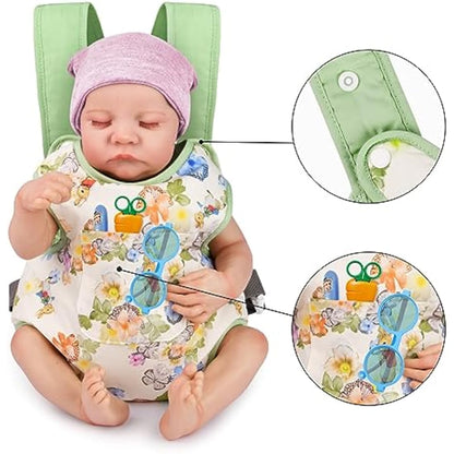Aolso Baby Doll Carrier, Doll Carrier Soft Cotton, Front and Back Carrying with Adjustable Straps for Baby, 14" to 18" Doll Carrier Seat for Baby Born, Carrier Doll Accessories for Kids (Green)