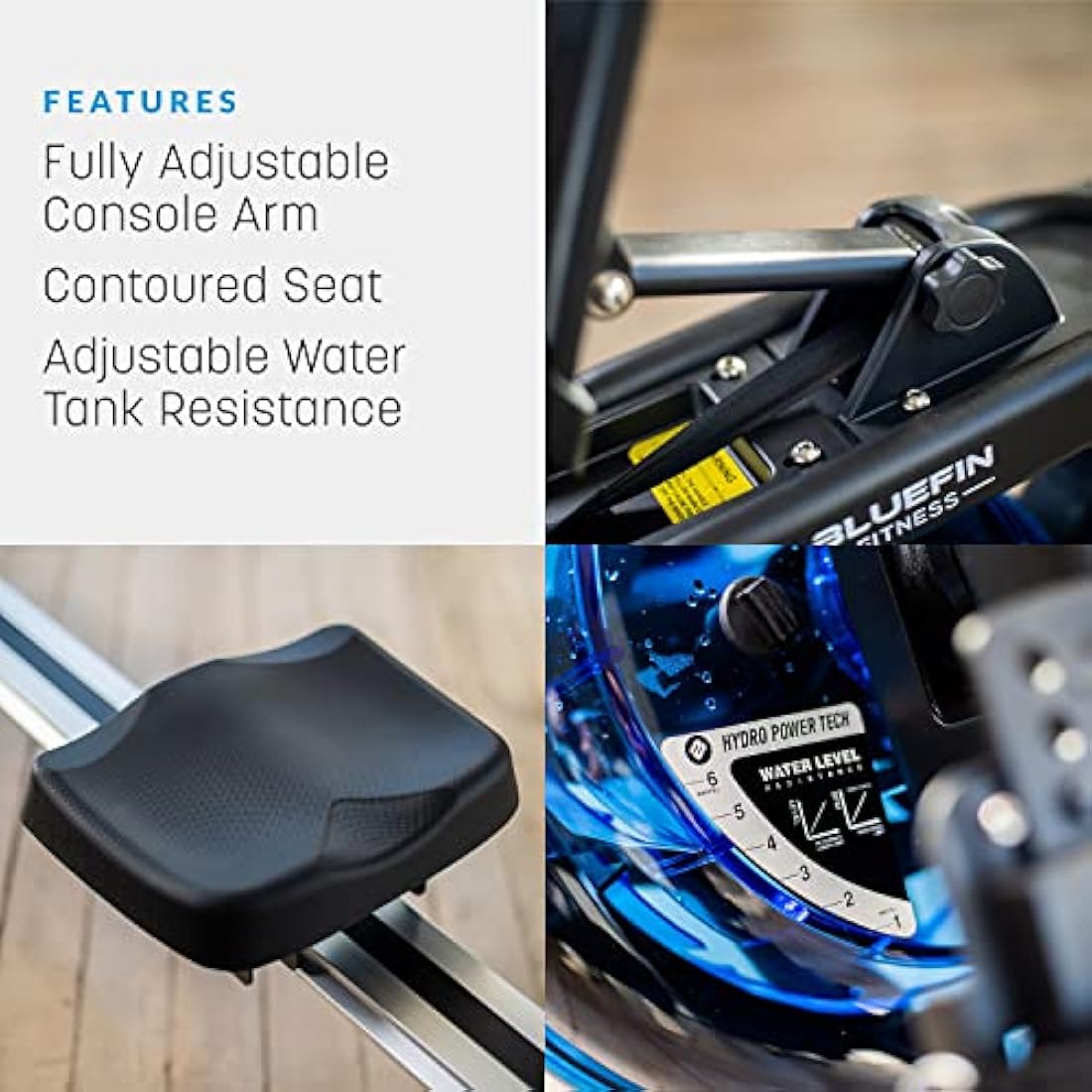 Bluefin Fitness Foldable Rowing Machine | Blade Aqua W-1 - Water Resistance Rower | Blade Aqua M-1 Water Resistance Rowing Machine | LCD Digital Fitness Console