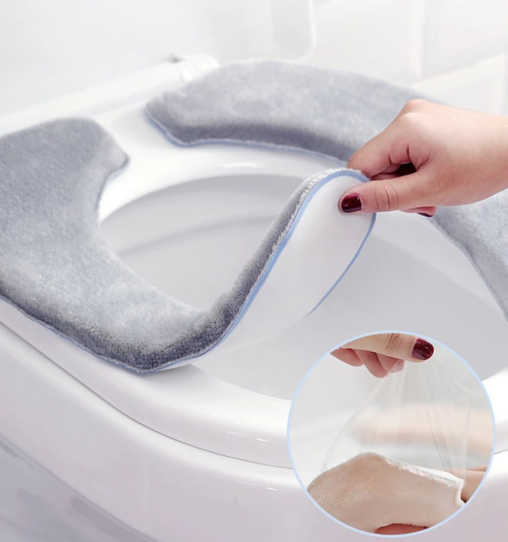 shouzhigo Thicken Toilet seat Cover Cushion Pads Warmer Soft and Washable Toilet Seat Cover Pads (grey, S)