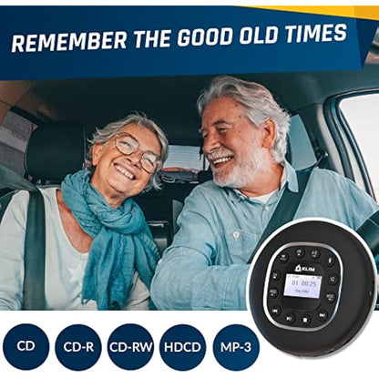 KLIM Journey - Portable CD Player with Long-Lasting Battery - New - with Headphones - Radio FM - Compatible MP3 CD Player Portable - SD Card, FM Transmitter, Bluetooth - Ideal for Cars - Black