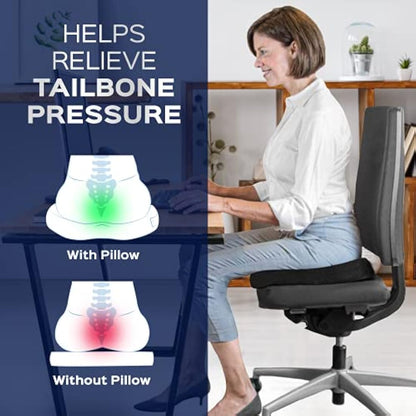 bonmedico Memory Foam Seat Cushion for Office Chair - Non-Slip, Seat Pads for Coccyx Pain Relief to Support Standing - Portable Car Seat Cushion w/Handle for Lower Back Support