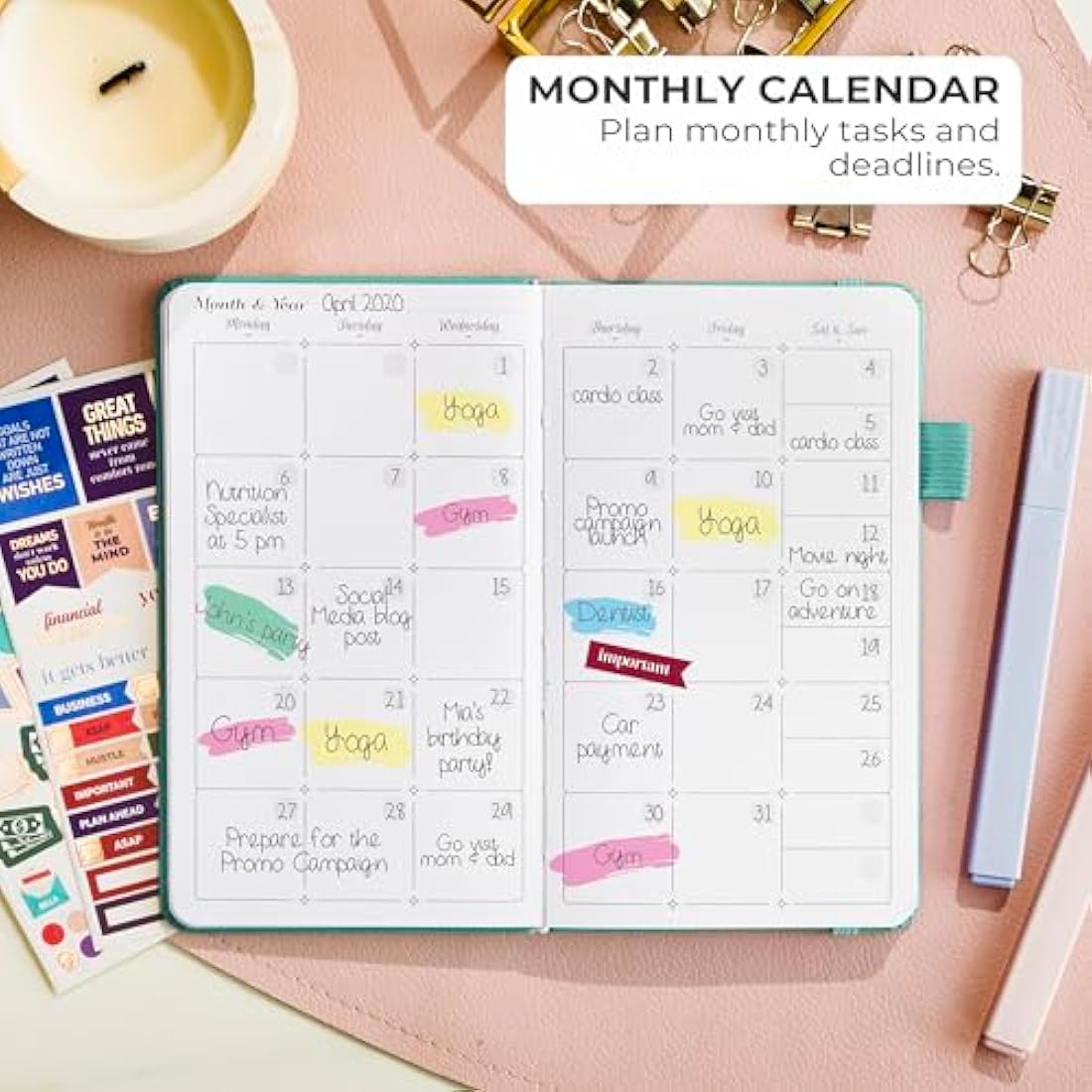 GoGirl Planner and Organizer for Women – Pocket Weekly Planner, Goals Journal & Agenda for Time Management & Productivity. Undated (Turquoise)