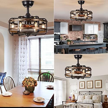 IZOWE Ceiling Fans with Lights and Remote, Industrial Caged Ceiling Fan 3 Speed Vintage Reversible Ceiling Fans with Lamps for Bedroom Dining Room Kitchen E14*6