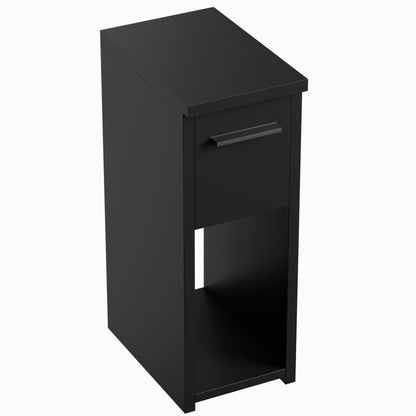 ComfortCove Narrow Bedside Table with Storage Shelf & Handle, Black