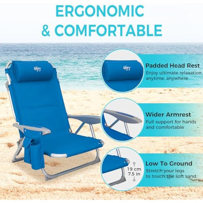 #WEJOY 4-Position Folding Beach Chair - Lightweight Aluminum Camping Chair for Adults, High Back Recliner with Pillow & Storage Pocket, Portable