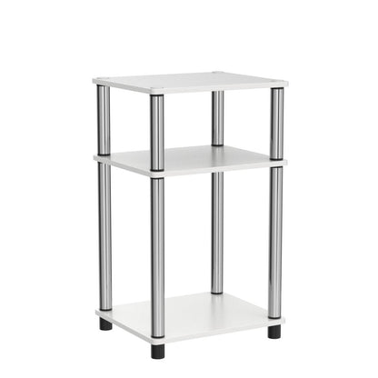 Furinno 3-Tier Turn-N-Tube End, Side Table, Nightstand, Engineered Wood, White Oak/Chrome, 2-Pack