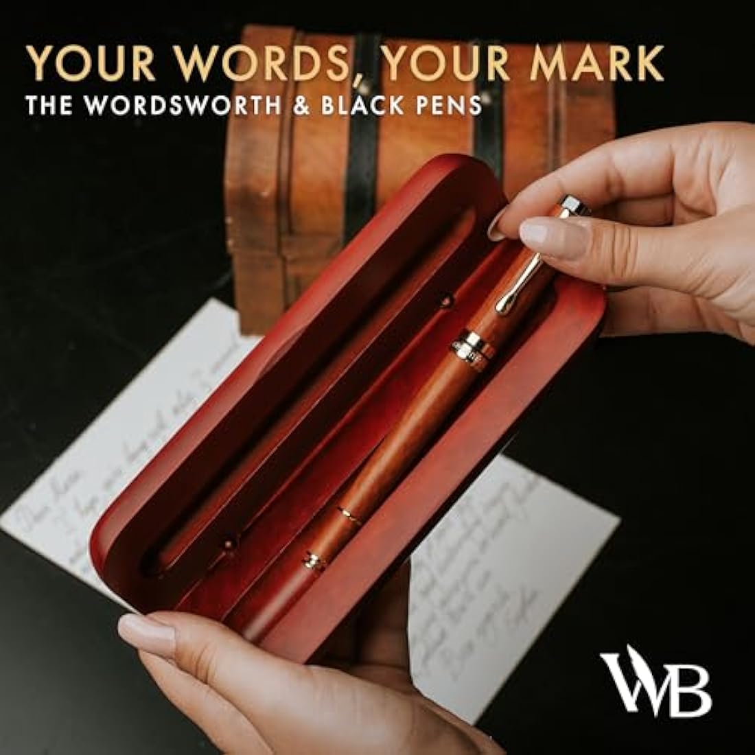 Wordsworth and Black Rollerball Pen-Stunning Luxury Pen Bamboo Rosewood Gold Finish, Refillable, Best Roller Ball Gift Set Pen for Men & Women, Ink Refill, Point Office Pens for Writing