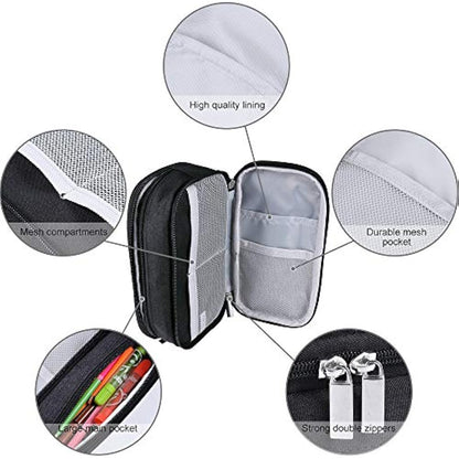 YONZONE Pencil Case Large Capacity Pencil Cases Big Pencil Bag Pen Pouch Holder for Boys Girls Teenage, 3 Compartments Stationery Office School Supplies High Storage Organiser Makeup Bag Adult, Black
