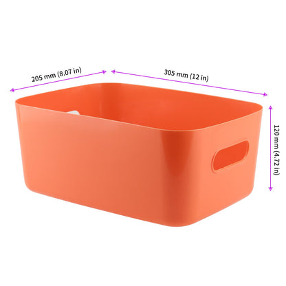 JEUIHAU 6 Pack 30 x 20 x 12cm Orange Plastic Studio Storage Baskets, Cupboard Storage Boxes, Rectangular Studio Storage Baskets with Handles