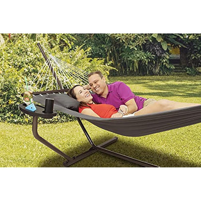 Vita5 Hammock Stand with Sidetable, Garden Hammocks 2 Persons, Side Table & Detachable Pillow, Heavy Duty 200kg Capacity, Indoor and Outdoor Hammock for Patio, Pool or Backyard (Dark Grey)