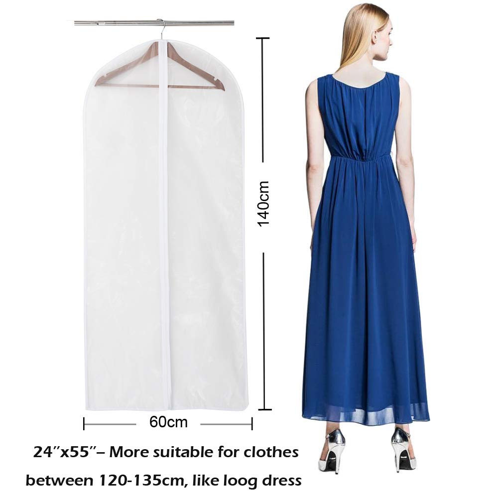 Niviy Dress Bag for Hanging Clothes, 60 x 140 cm Clear Dress Cover with Zip, Waterproof Dustproof PEVA Clothes Storage Bag for Dresses, Coats
