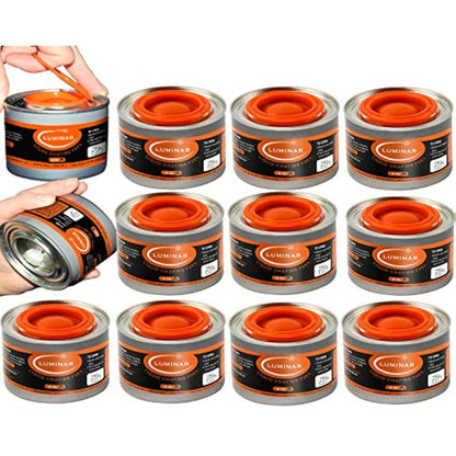 Luminar Resealable-Wick Chafing Fuel Cans, 12 Pack, 4 Hour - Premium Quality Burners for Food Warmers - No More Spills, Waste, or Hassle - Perfect for Convenient, and Long-Lasting Event Catering
