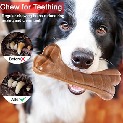 Devolamn Dog Toys, Indestructible Dog Chew Toys for Aggressive Chewers, Durable Tough Interactive Nylon Real Beef Flavor Outdoor Anxiety Relief Extreme Teething Bone Chew Toys for Large Medium Dogs