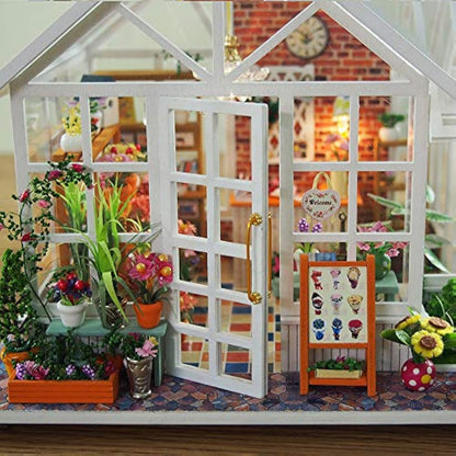 GuDoQi Miniature Dolls House Kit with Music, DIY Miniature House Model Kits for Adults to Build, Handmade Crafts Kit, Room Decoration, Make Your Own Birthday, Father's Day Flower Shop