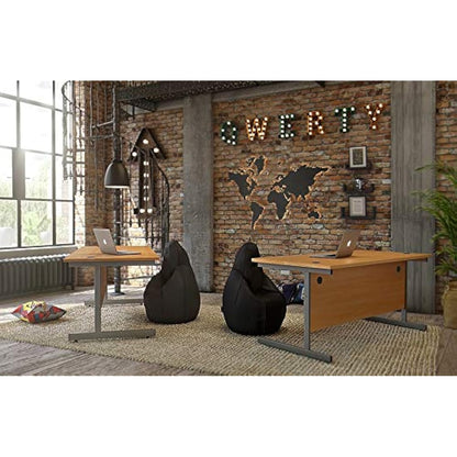 Office Hippo Heavy Duty Rectangular Cantilever Office Desk, Home Office Desk, Office Table + Integrated Cable Ports, PC Desk For Office or Home, 5 Yr Wty - Silver Frame/Beech Top, 120cm x 80cm