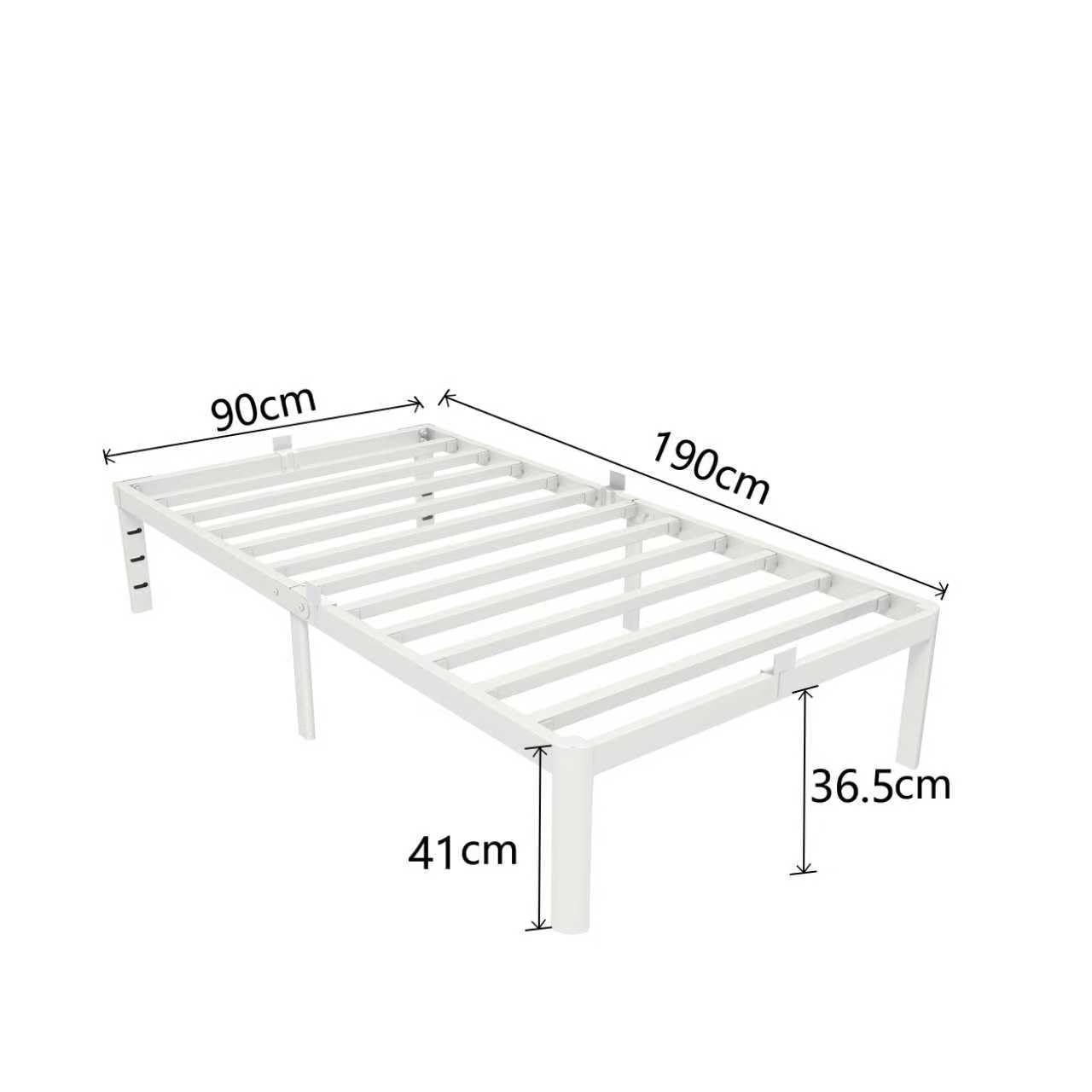 KVLKBV Single Bed 90 x 190 cm White Frame with Anti-Slip Panels and Large Storage Space (41cm) Ideal for Bedroom and Guest Room