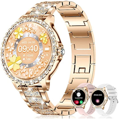 Smart Watches for Women Diamonds (Answer/Make Call),1.32''Touchscreen,Android Smart Watch with Heart Rate/Sleep Monitor,Smart Watch for Women Compatible with AI Voice,3 Bling Straps