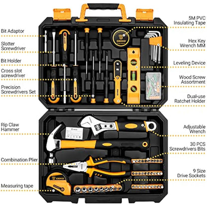 DEKO 100 Piece Home Repair Tool Set,General Household Hand Tool Kit with Plastic Tool Box Storage