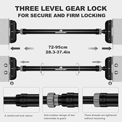 RHINOSPORT Door Pull Up Bar Doorway Chin Up Bar from 72-95 cm (28.3in-37.4in) Workout Equipment No Screws