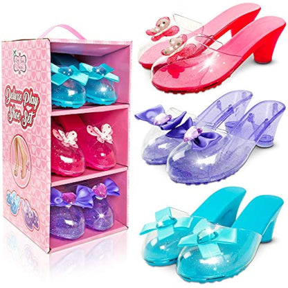 Little Fairy Princess Dress Up Shoes - 3 Soft Princess Jelly Shoes, Kids, For Girls Age 3-6 Years, Little Girls Shoe Storage Box, Fancy Dress, Toys