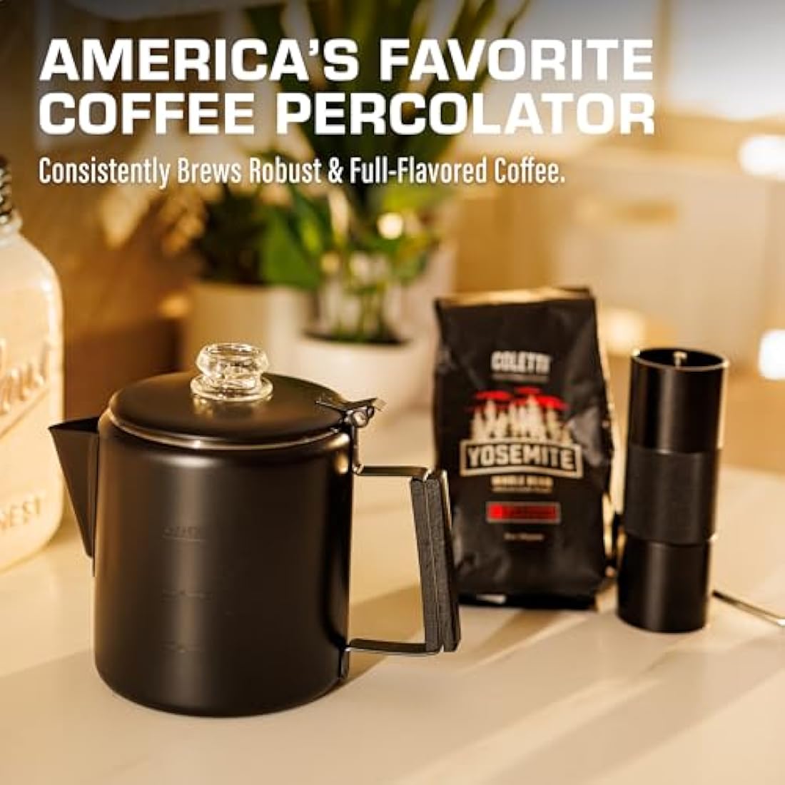 COLETTI Black Bozeman Percolator Coffee Pot — Stovetop Coffee Makers, Camping's Sleekest Stainless Steel Percolator – NO Aluminium or Plastic (6 Cup)