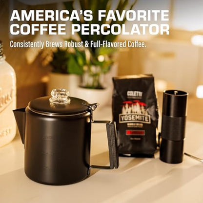 COLETTI Black Bozeman Percolator Coffee Pot — Stovetop Coffee Makers, Camping's Sleekest Stainless Steel Percolator – NO Aluminium or Plastic (6 Cup)
