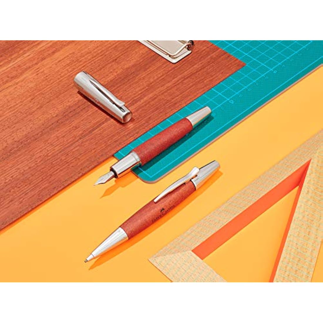 Faber-Castell E-motion 148202 Fountain Pen Wood/Chrome Nib EF Includes Gift Packaging Barrel Colour Brown/Silver