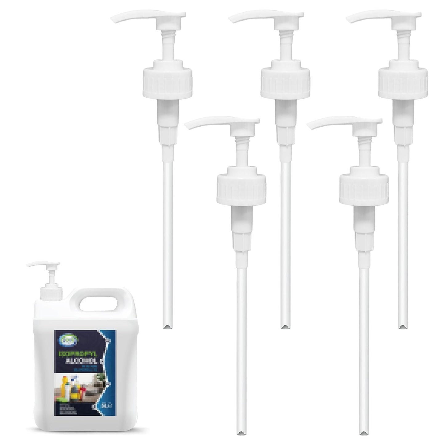 5 Pcs 5L Bottle Pump Dispenser for Isopropyl Alcohol Pump for 5ltr Container Cleaning With Tube 4ml Dose Ideal for Shampoo, Alcohol, Oils, Perfumes