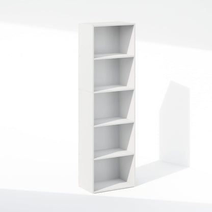Furinno LUDER Book Shelf, 5-Cube Bookshelf, Bookcase with Open Shelf, 23.88 x 40.13 x 132.08 cm, for Living Room, Bedroom, Home Office, White