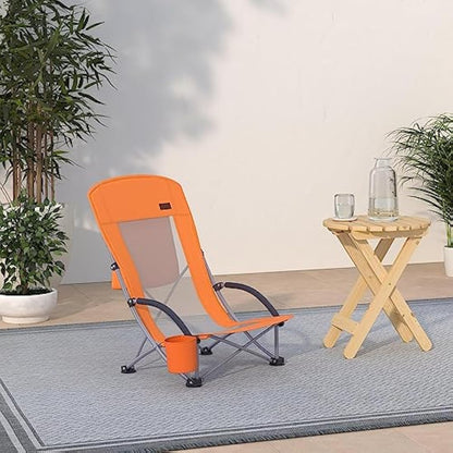 Nice C Beach Camping Chair, Folding Chair w/Cooler High Back, Ultralight Chair with Cup Holder & Carry Bag Compact & Heavy Duty Outdoor, Camping, BBQ, Beach, Travel, Picnic, Festival (2 Of Orange)