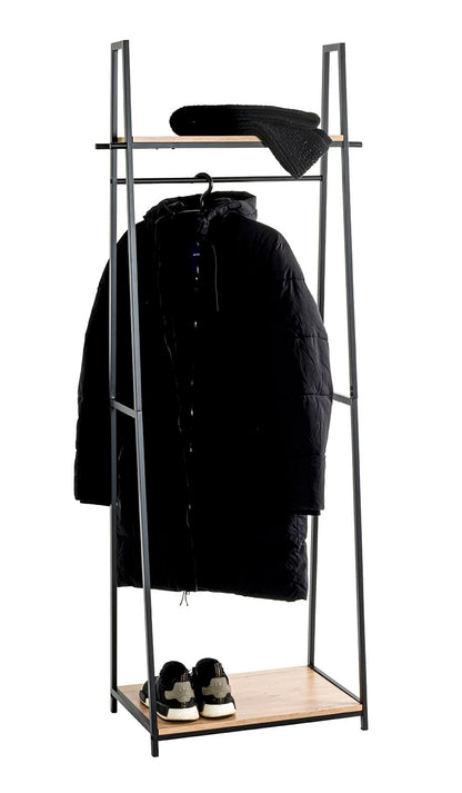 HAKU Hall-Tree oak, black, MDF - Dim.: W 68 x H 166 x D 40 cm, Style: Modern