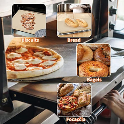 Mimiuo Pizza Stone and Peel Set, Square Pizza Stone for BBQ Oven and Grill, 12 x 14 inch Aluminum Pizza Peel Paddle with Long Wooden Handle, 28" Overall