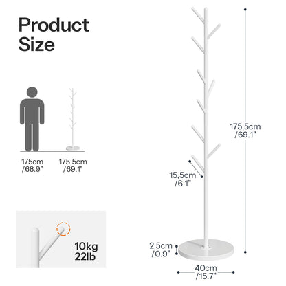HOOBRO Coat Stand with 9 Hooks, Heavy Duty Freestanding Coat Rack, Hall Tree with Thickened Base, Corner Hanger Stand for Bedroom, Entryway