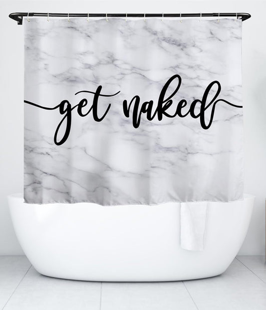 goodbath Marble Shower Curtain Short, Get Naked Waterproof Bathroom Curtains Anti Mould Fabric Bath Curtains, 180cm x 150cm drop, White Black