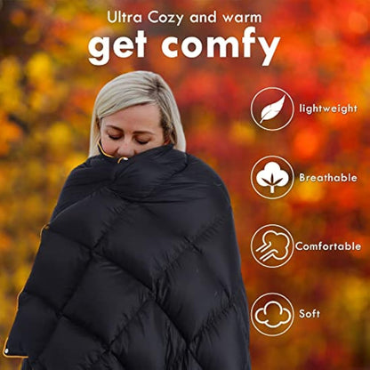 Lvkiss 100% Duck Down Camping Blanket – 57.1" × 72.8" Lightweight Packable Quilt, 20D Water-Resistant Shell, Compact & Warm for Hiking, Travel & Outdoor Camping