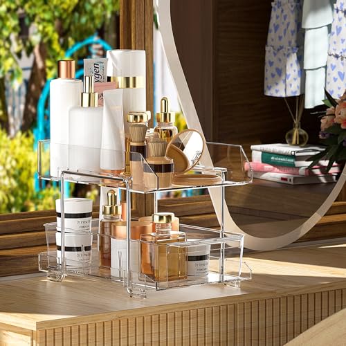 Polegas Multifunctional Acrylic Kitchen Organiser Set - Base Cabinet & Refrigerator Organiser With Sliding Drawer, Under Sink & Spice Rack Organiser