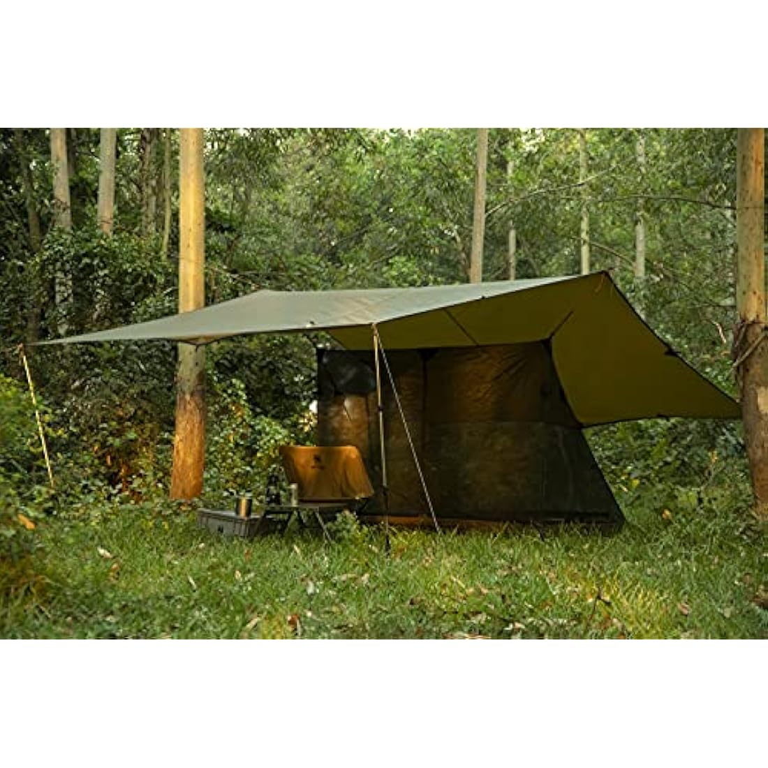 OneTigris BULWARK Camping Tarp, 100% Waterproof Bushcraft Shelter, SilNylon Lightweight Hammock Rain Fly Portable Anti UV Large 3.9m *2.9m