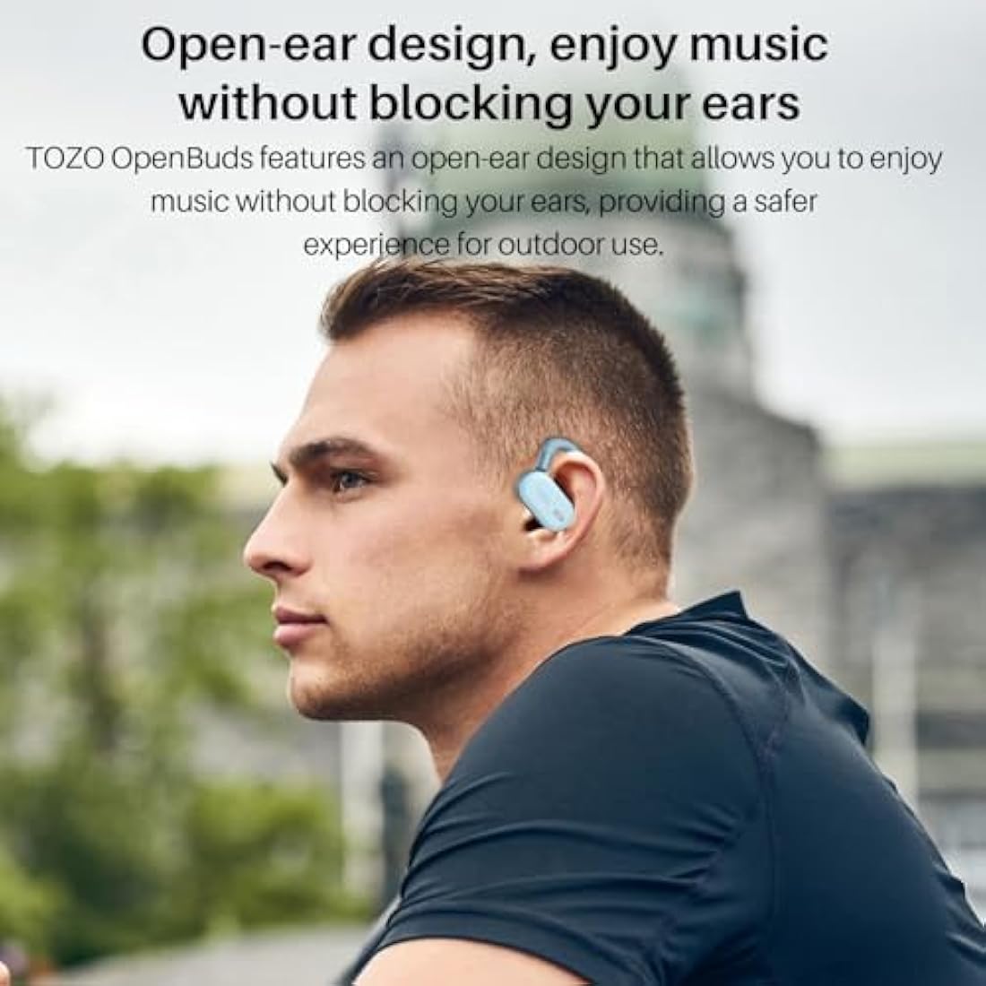 TOZO O2 True Open Ear Wireless Headphones Lightweight with Multi-Angle Adjustment, Bluetooth 5.3 Earbuds with Dual-Axis Design for Long-Lasting Comfort, Crystal-Clear Calls for Driving, Blue