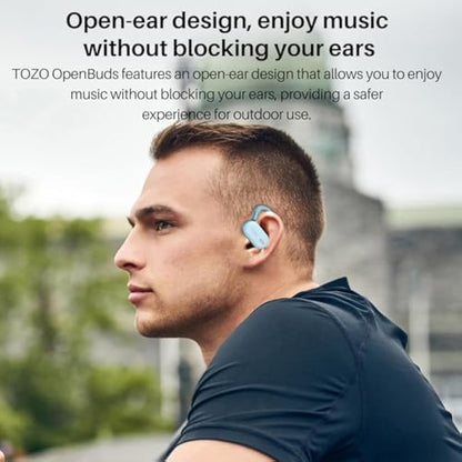 TOZO O2 True Open Ear Wireless Headphones Lightweight with Multi-Angle Adjustment, Bluetooth 5.3 Earbuds with Dual-Axis Design for Long-Lasting Comfort, Crystal-Clear Calls for Driving, Blue