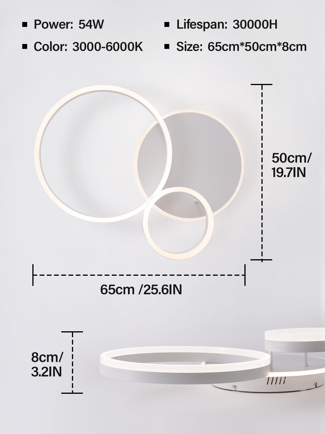 KAUCQI LED Ceiling Light, Creative LED Ceiling Lamp, 54W 5400lm, Dimmable with Remote Control 3000K-6000K, Modern Ceiling Lights for Living Room,