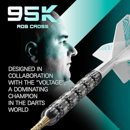 TARGET Darts Rob Cross 95K Steel Tip Swiss Point Darts, 95% Tungsten Darts with K-Flex Flights, 21G/22G/23G | Voltage Darts, Player Edition Swiss Points K Flex Dart Set, Swiss Point Tool Included