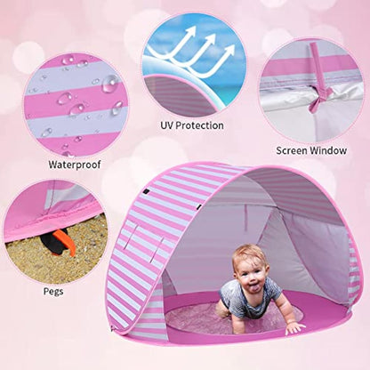 Pop up Beach Tent Outdoor Automatic UV Protection baby Portable Shade Sun Shelter Canopy Tent for Family Garden Camping Picnic (Pink)