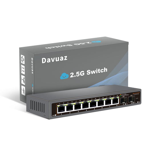 Davuaz -2.5G (Da-K10802WS) Unmanaged 2.5G Ethernet Switch with 8 Ports 2.5G Base-T and 2 Ports 10G SFP+, Compatible with 100/1000/2500Mbps, Plug &
